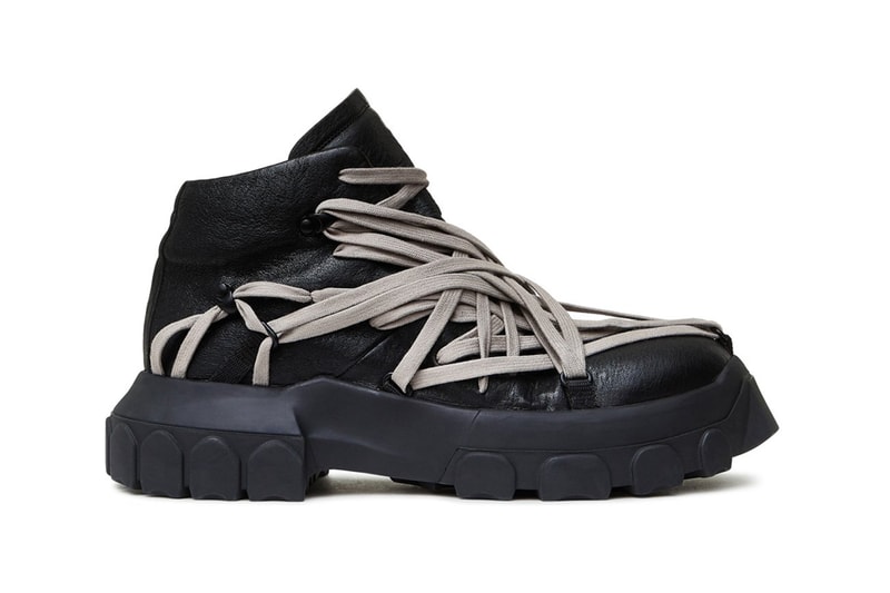 Rick Owens Black Tecuatl Tractor Sneakers FW20 extra laces avant garde rizzoli books cfda menswear award designer leather rubber grey