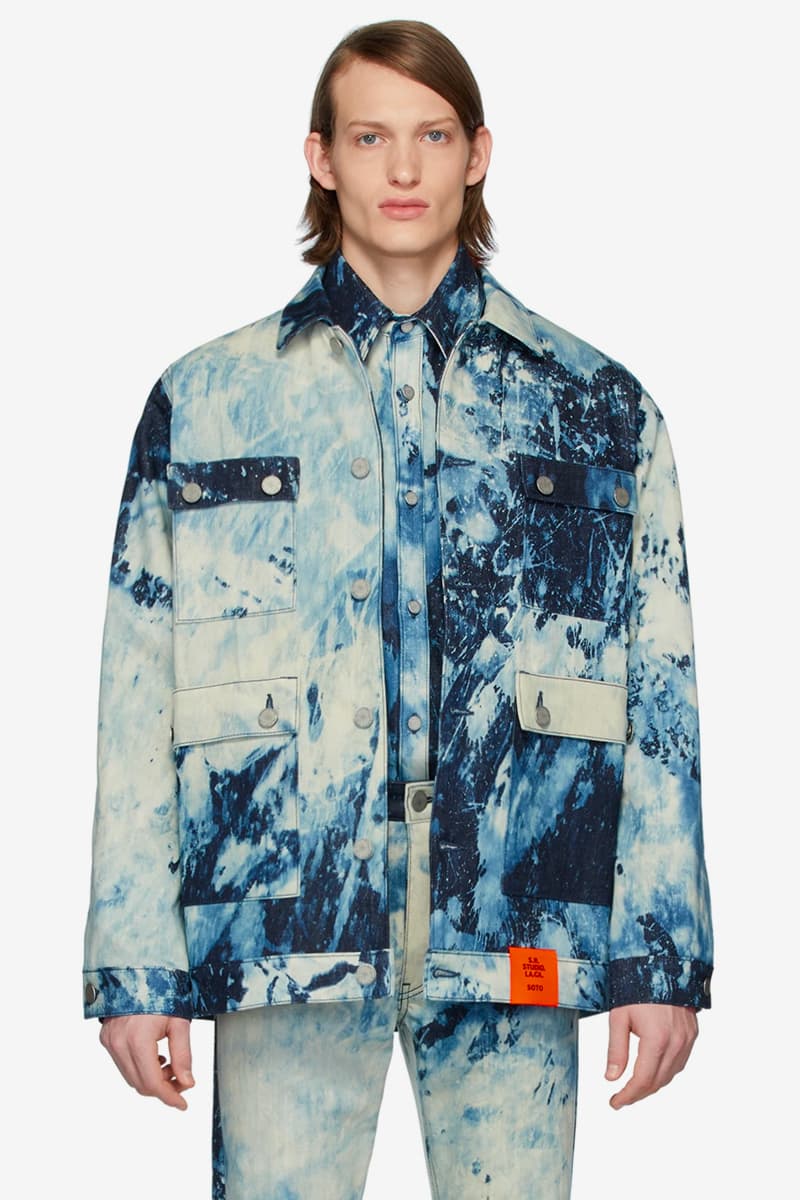 S R STUDIO LA CA Indigo SOTO Hand Bleached Denim Barn Coat Multicolor Pine Grove Chore jacket fall winter 2019 collection outerwear workwear made in united states of america artist