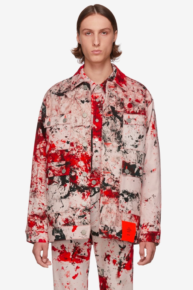 S R STUDIO LA CA Indigo SOTO Hand Bleached Denim Barn Coat Multicolor Pine Grove Chore jacket fall winter 2019 collection outerwear workwear made in united states of america artist