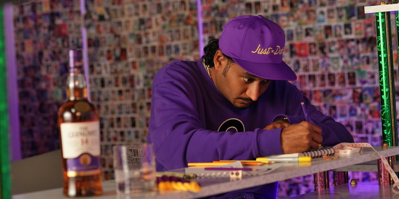 Just Don x The Glenlivet Collaboration Interview whiskey cognac purple hoodie bottle don c