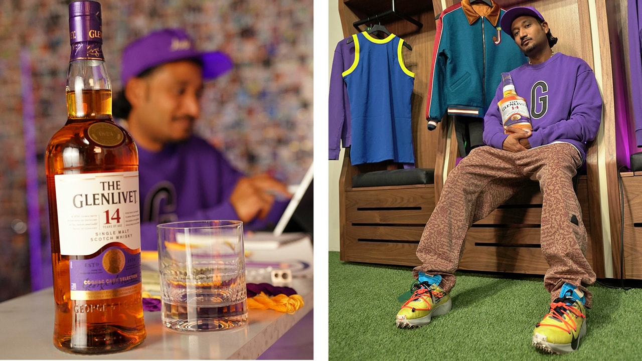 Just Don x The Glenlivet Collaboration Interview whiskey cognac purple hoodie bottle don c