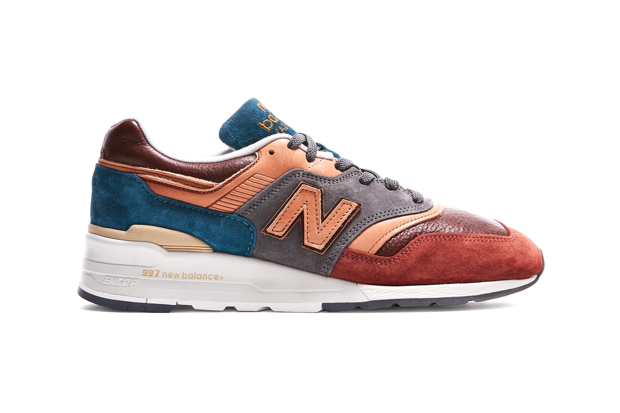 todd snyder new balance m997 made in usa sneakers release blue burgundy tumbled bison leather chemical free vegetable tanned leather pigskin suede