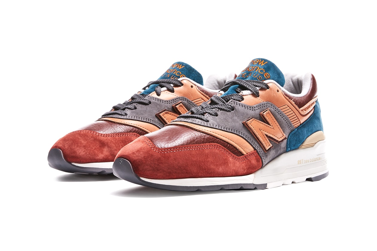 todd snyder new balance m997 made in usa sneakers release blue burgundy tumbled bison leather chemical free vegetable tanned leather pigskin suede