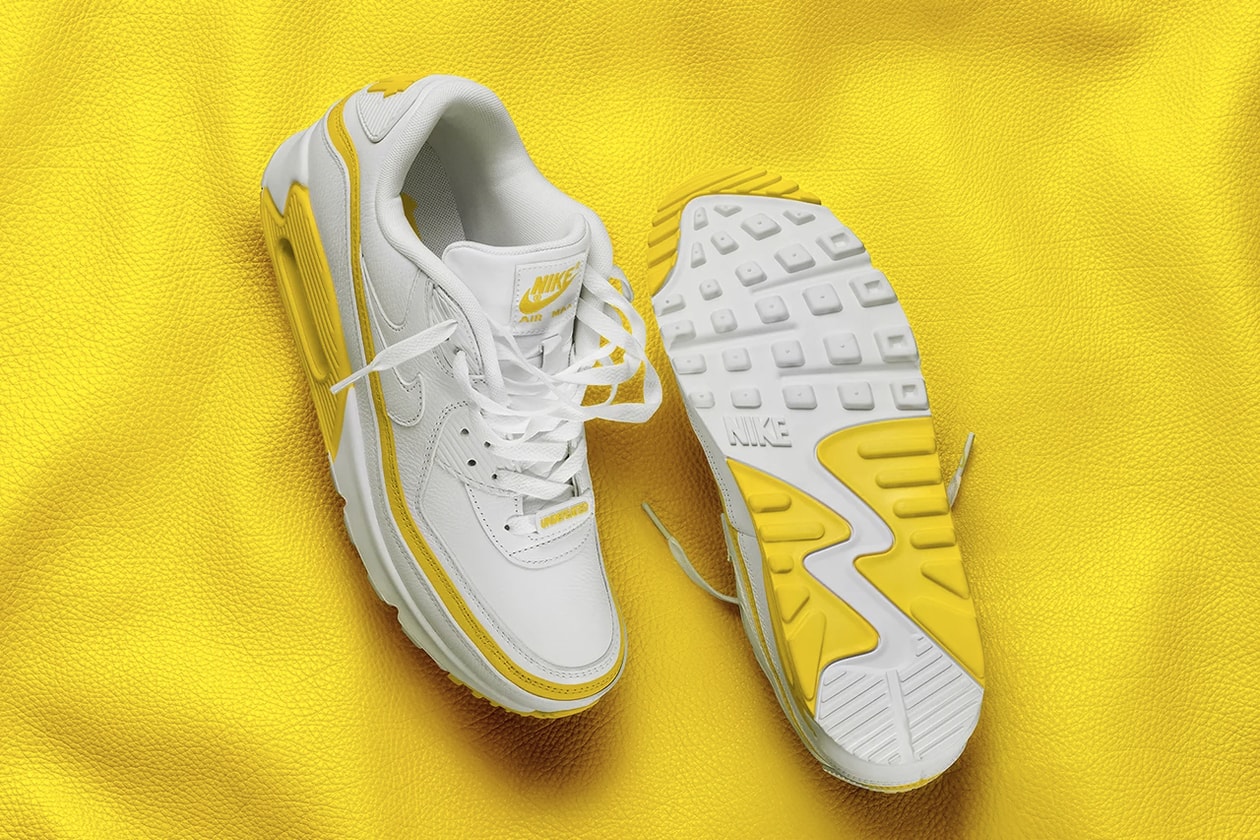 UNDEFEATED x Nike Air Max 90 Pack Release Information Official Look First Product Shots Footwear Sneakers Swoosh Collaboration Hyped Kicks White Blue Fury Opti Yellow Black