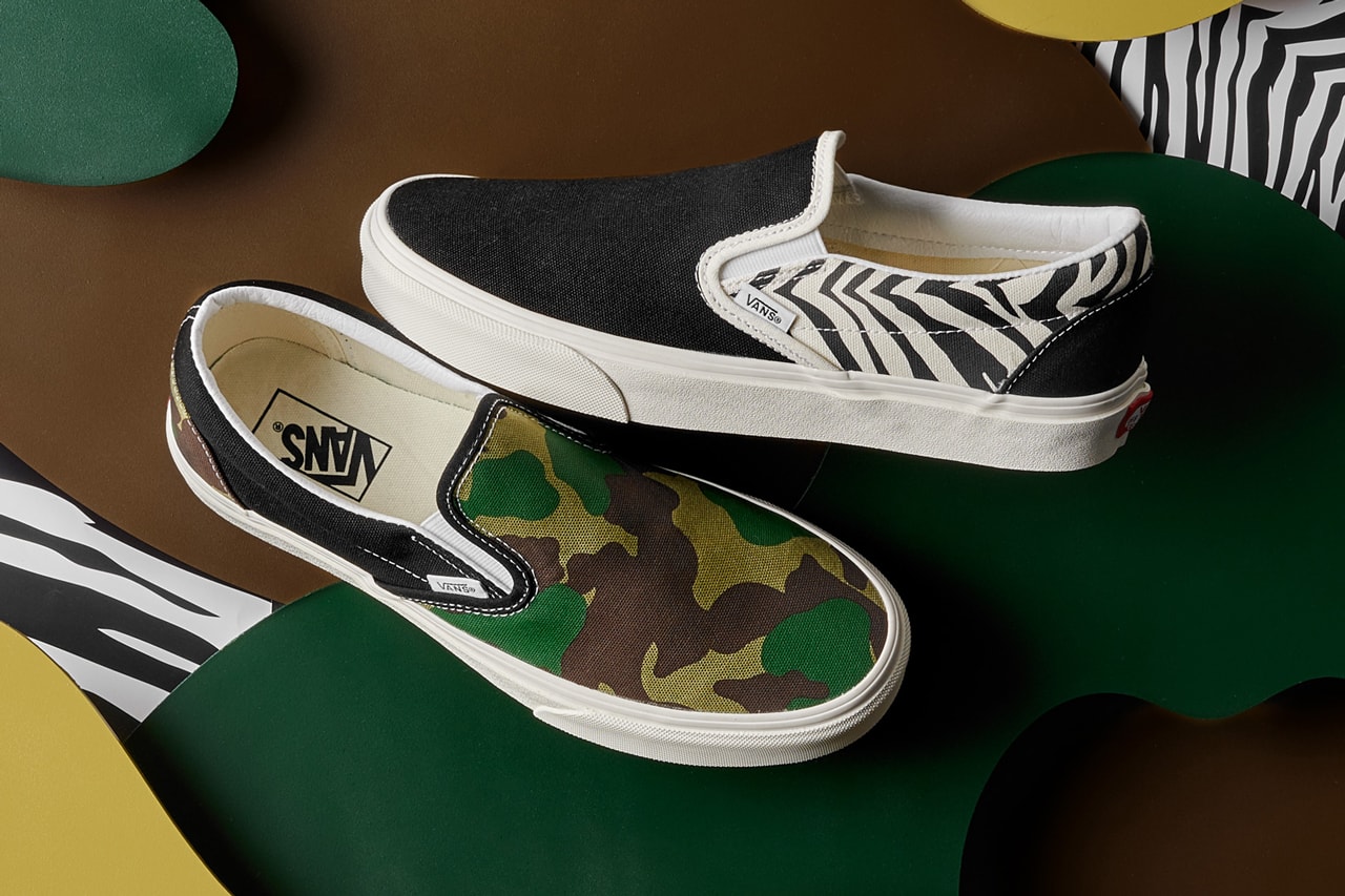 vans mismatch era pack lowtop lace up sneakers classic slip on release blue canvas camouflage camo pink zebra stripe print pattern 
