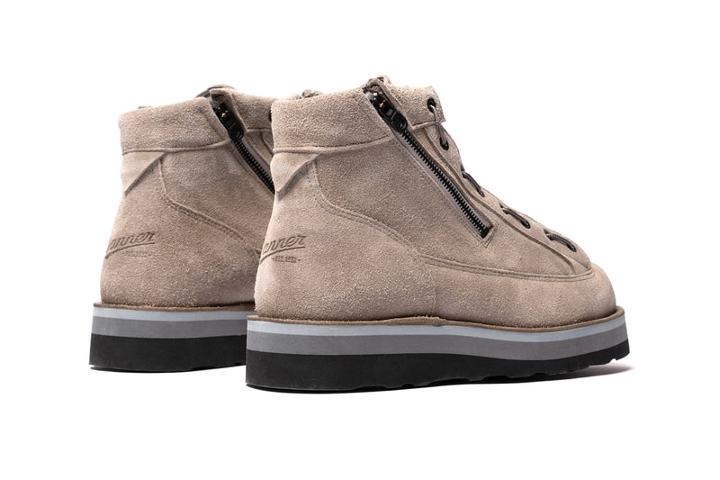 White Mountaineering x Danner Suede Boots Gray moccasin fringe military inspired Dual layer EVA midsole Vibram outsole side entry made in japan footwear boots shoes sneakers