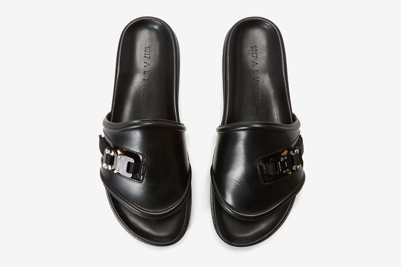 1017 ALYX 9SM Black Leather Slides Release Info made in italy price details alyx buckle smooth grain rubber sole buy now ln-cc