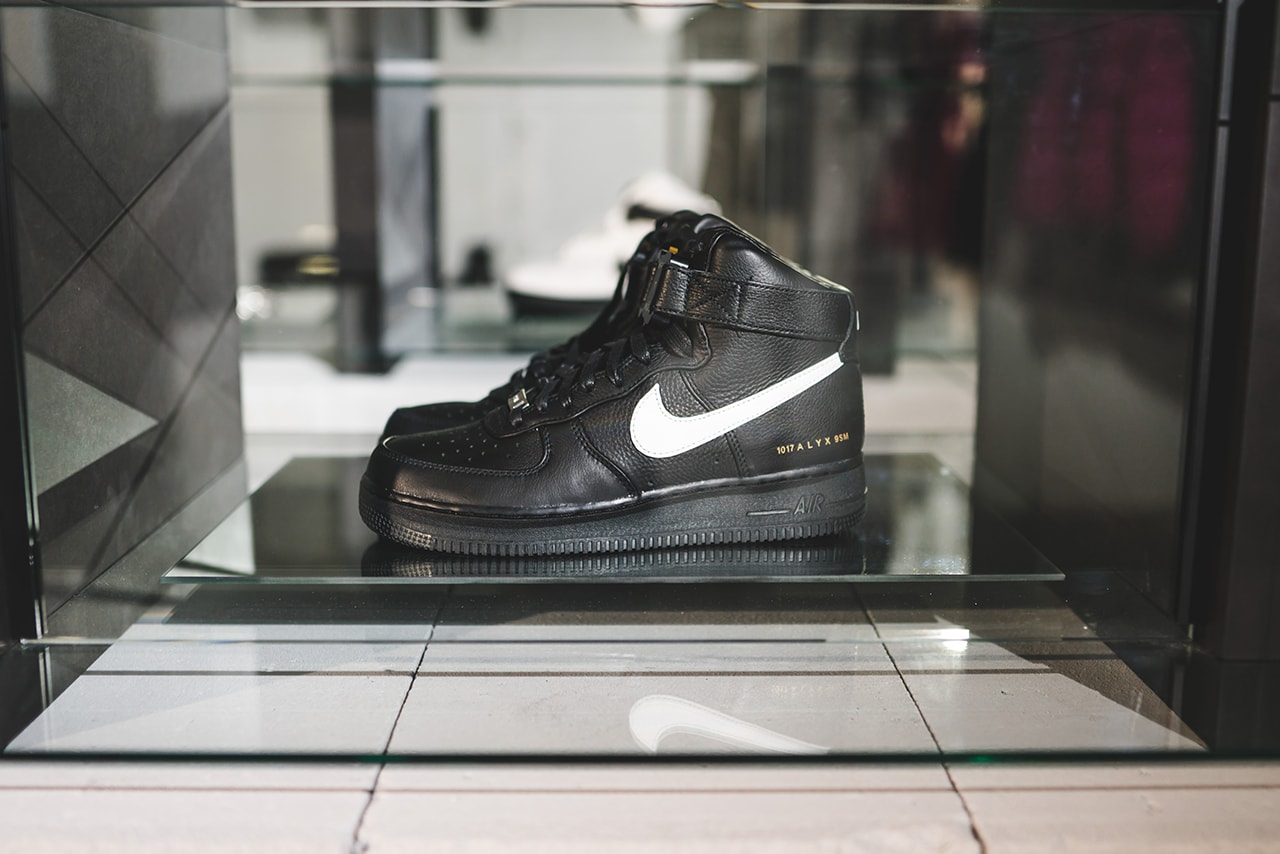 1017 alyx 9sm paris fashion week nike air force 1 high collaboration moncler bang olufsen release information pop up store matthew m williams buy cop purchase closer look