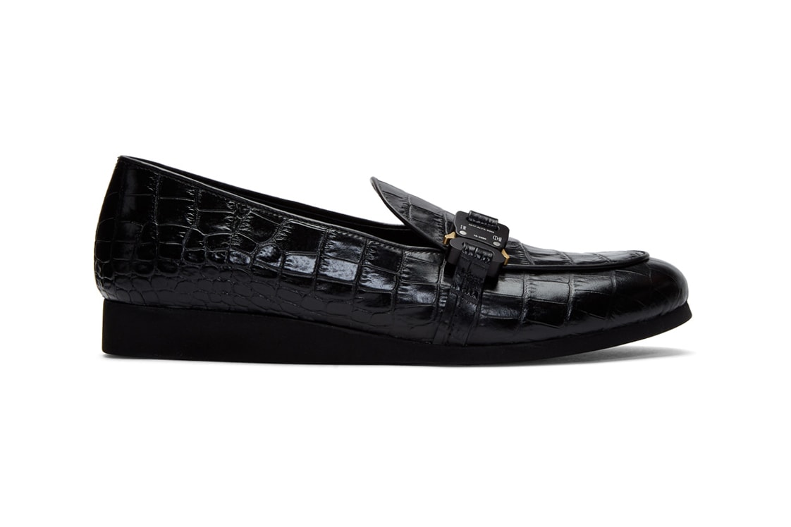 1017 ALYX 9SM St. Marks Buckle Loafers Black Smooth Leather Crocodile Embossed Utility Strap Matthew M Williams New Season Footwear Press-Release Fastening