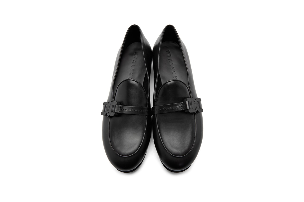 1017 ALYX 9SM St. Marks Buckle Loafers Black Smooth Leather Crocodile Embossed Utility Strap Matthew M Williams New Season Footwear Press-Release Fastening