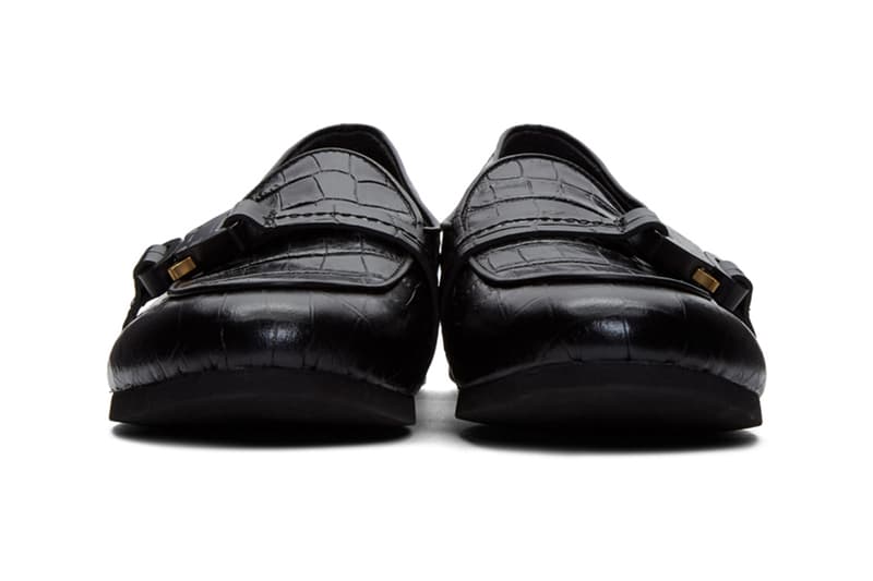 1017 ALYX 9SM St. Marks Buckle Loafers Black Smooth Leather Crocodile Embossed Utility Strap Matthew M Williams New Season Footwear Press-Release Fastening