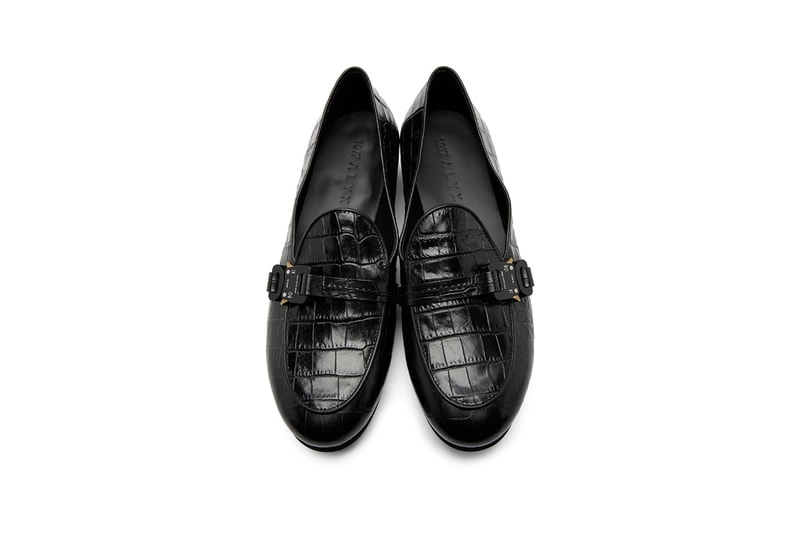 1017 ALYX 9SM St. Marks Buckle Loafers Black Smooth Leather Crocodile Embossed Utility Strap Matthew M Williams New Season Footwear Press-Release Fastening