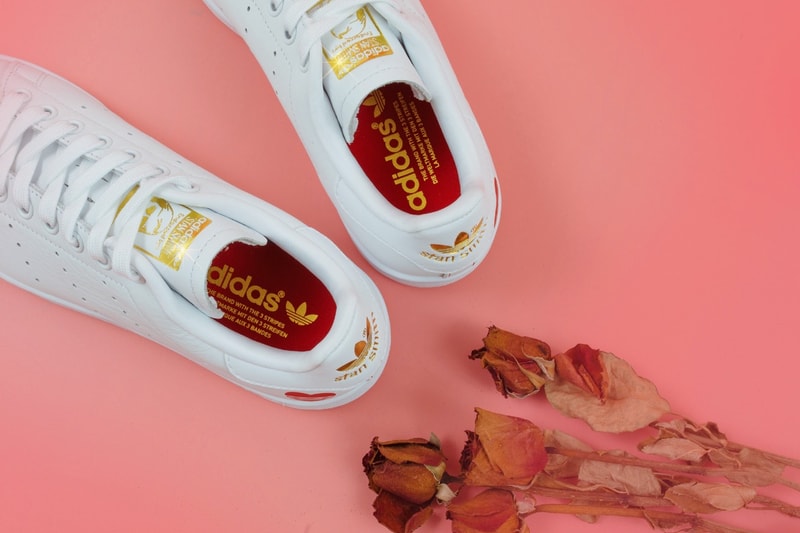 adidas Stan Smith & Continental 80 Valentine's Day Pack Photography First Look VDAY Boyfriend Girlfriend Presents What to Buy Sneakers Release Information Footwear Love Couples Ideas Three Stripes Leather Gold Foil Branding Trefoil