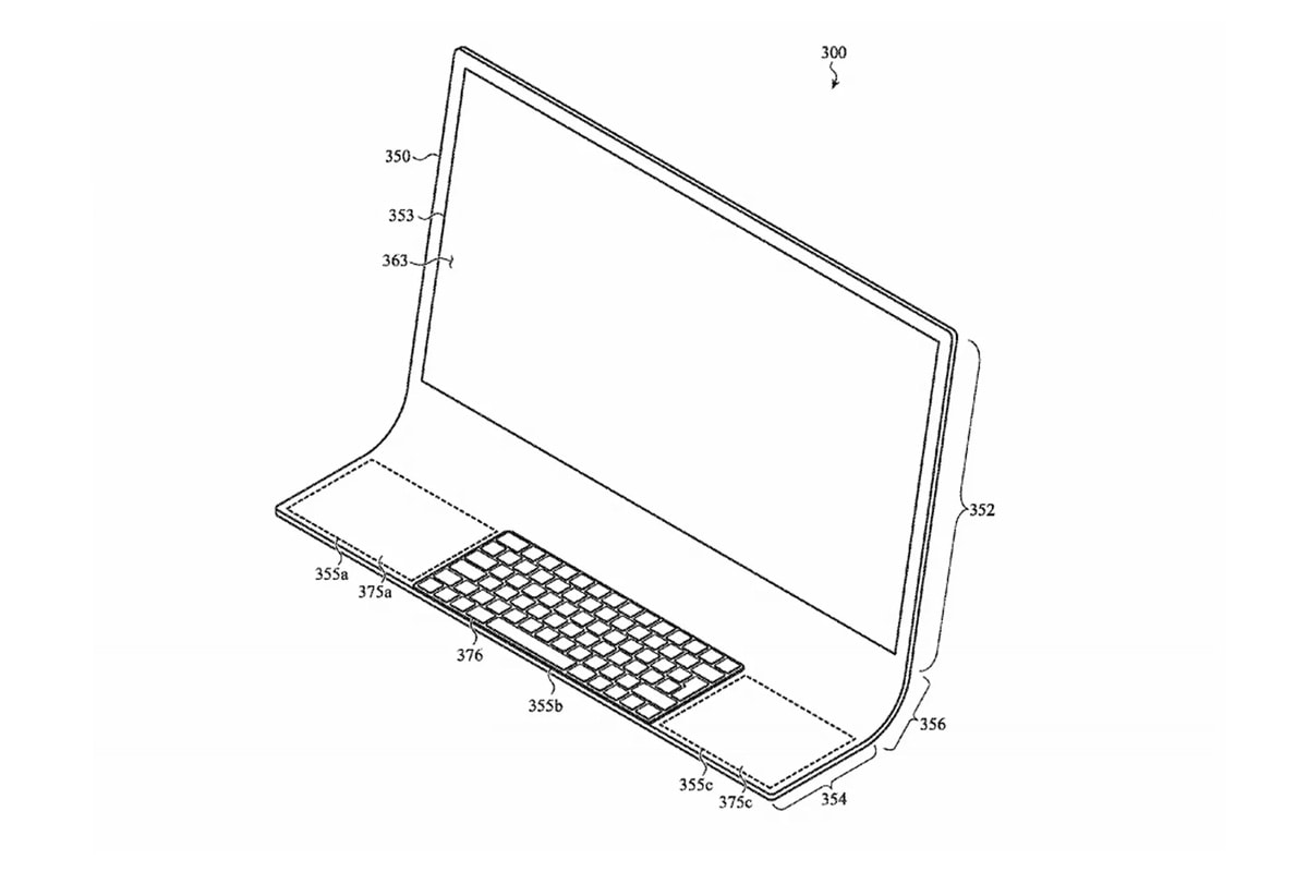 Apple Files for New Curved iMac Patent computer glass body built-in keyboard touchpad uspto 