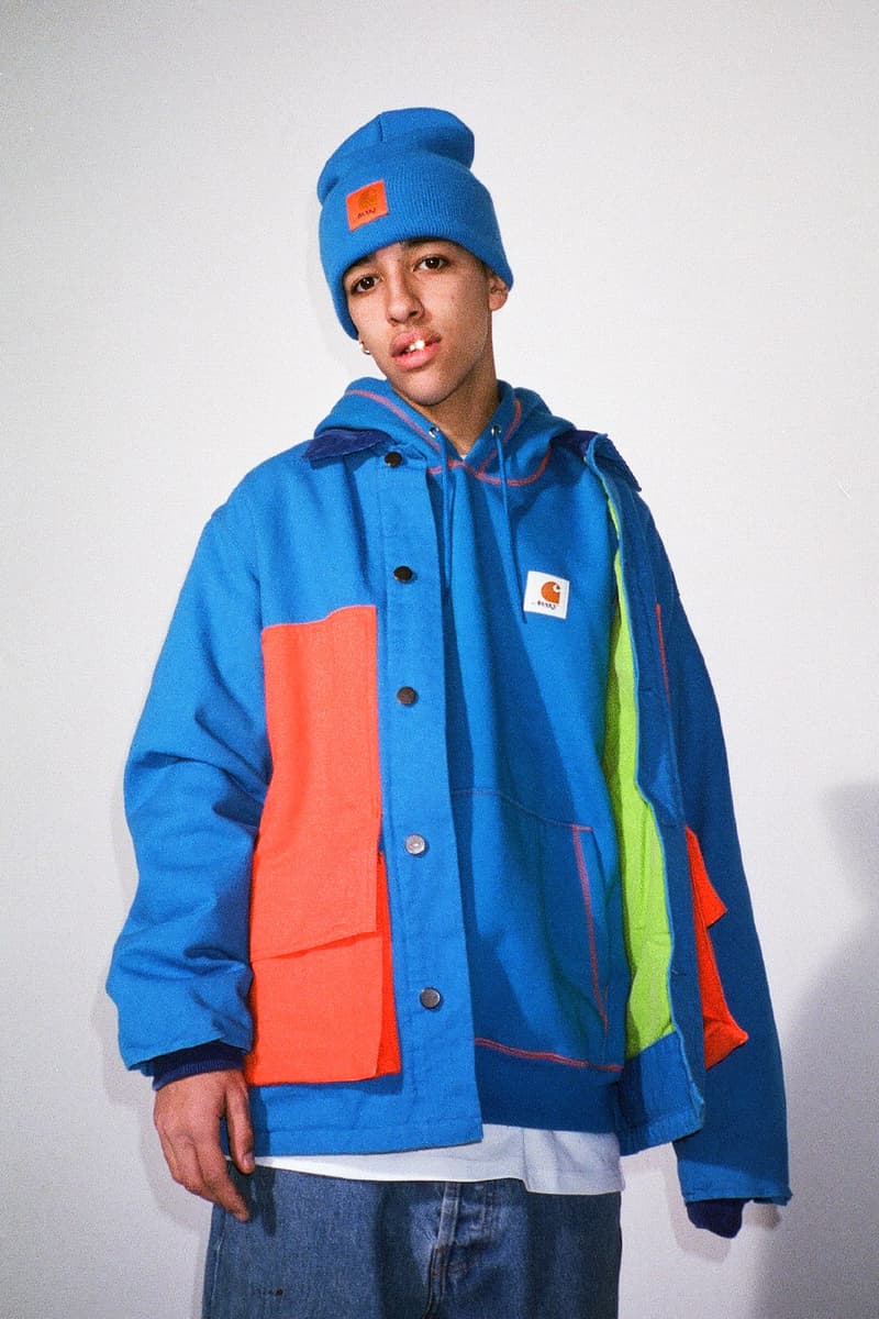 Awake NY x Carhartt WIP Capsule Collection release drop info vintage hunting outerwear outdoors workwear michigan coat american script jersey Watch Hat beanie in Black, Hamilton Brown, and Awake NY Bright Blue