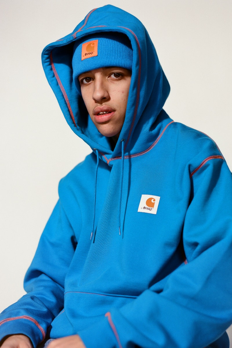 Awake NY x Carhartt WIP Capsule Collection release drop info vintage hunting outerwear outdoors workwear michigan coat american script jersey Watch Hat beanie in Black, Hamilton Brown, and Awake NY Bright Blue