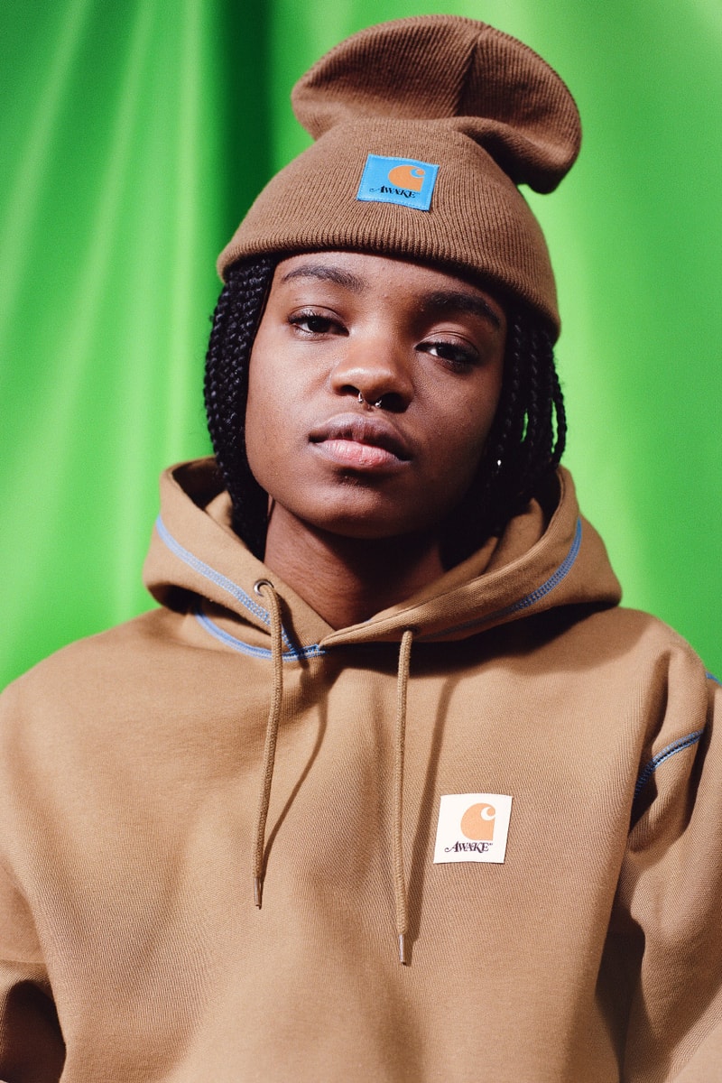 Awake NY x Carhartt WIP Capsule Collection release drop info vintage hunting outerwear outdoors workwear michigan coat american script jersey Watch Hat beanie in Black, Hamilton Brown, and Awake NY Bright Blue