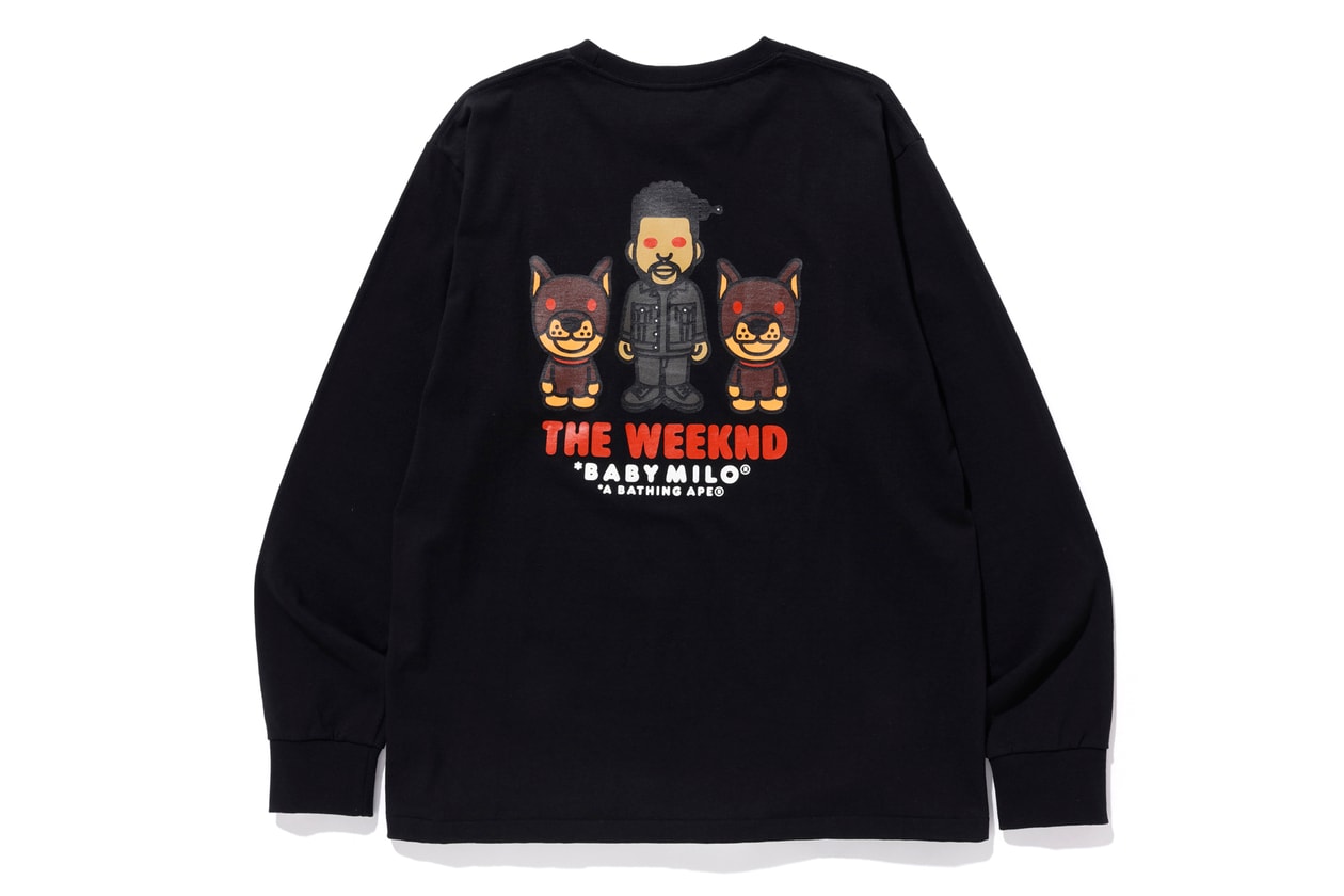 The Weeknd XO BAPE Second Capsule Collection Lookbook Release A Bathing Ape Metro Boomin La Mar Taylor Derek Wise 88Glam Info Date Buy Price Baby Milo T shirt Varsity Jacket Denim Hoodie Sweatpants Shark