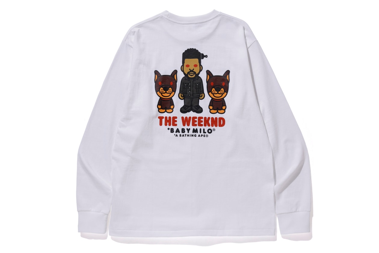 The Weeknd XO BAPE Second Capsule Collection Lookbook Release A Bathing Ape Metro Boomin La Mar Taylor Derek Wise 88Glam Info Date Buy Price Baby Milo T shirt Varsity Jacket Denim Hoodie Sweatpants Shark