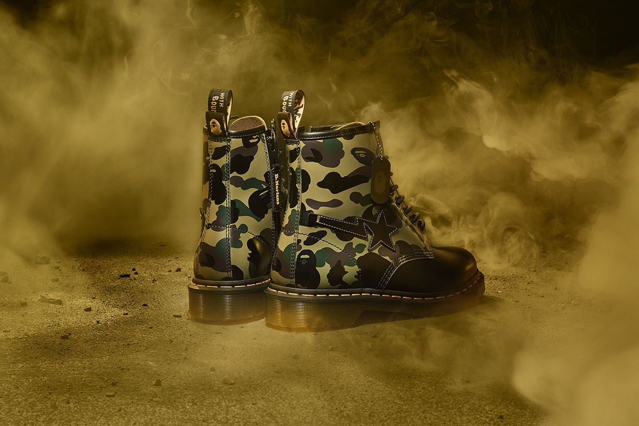 BAPE Dr Martens DMs 1460 boot remastered release information collaboration bapesta 1st camouflage bape head camo buy cop purchase