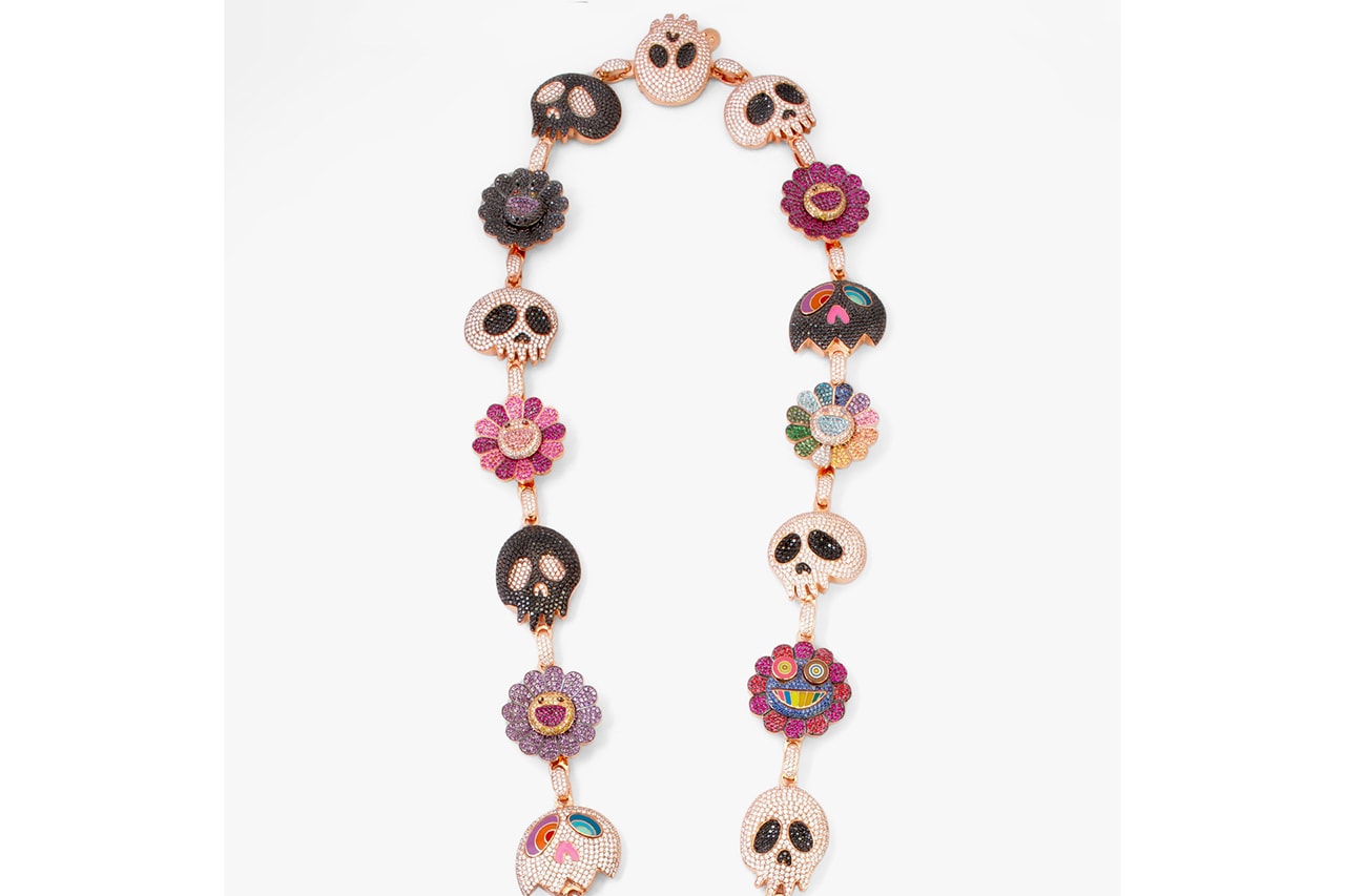 Kid Cudi's Murakami-Inspired Ben Baller Necklace diamond sapphire ruby takashi kiki approved official skull flower