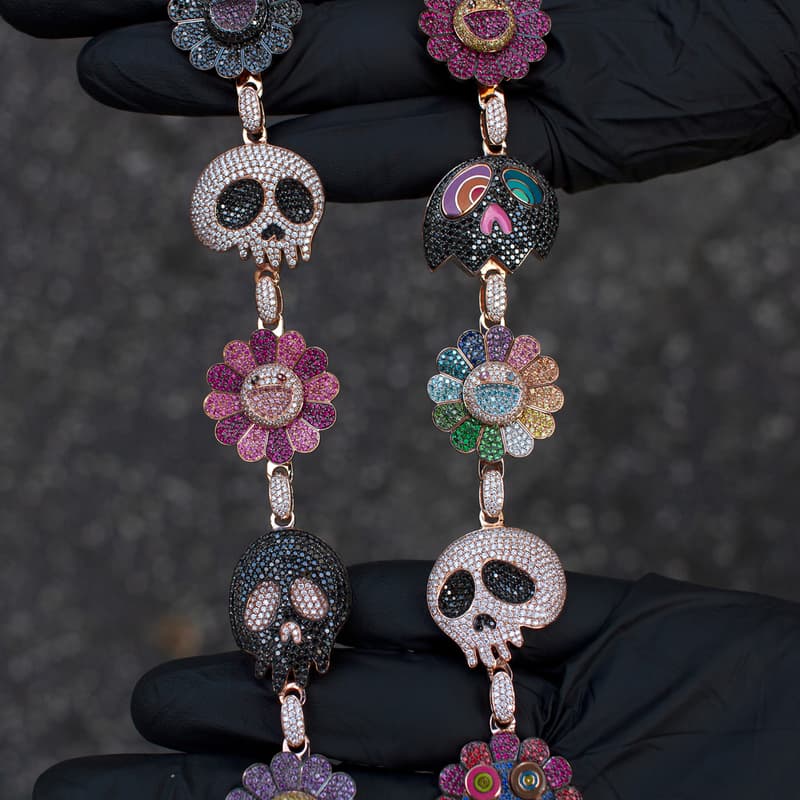 Kid Cudi's Murakami-Inspired Ben Baller Necklace diamond sapphire ruby takashi kiki approved official skull flower
