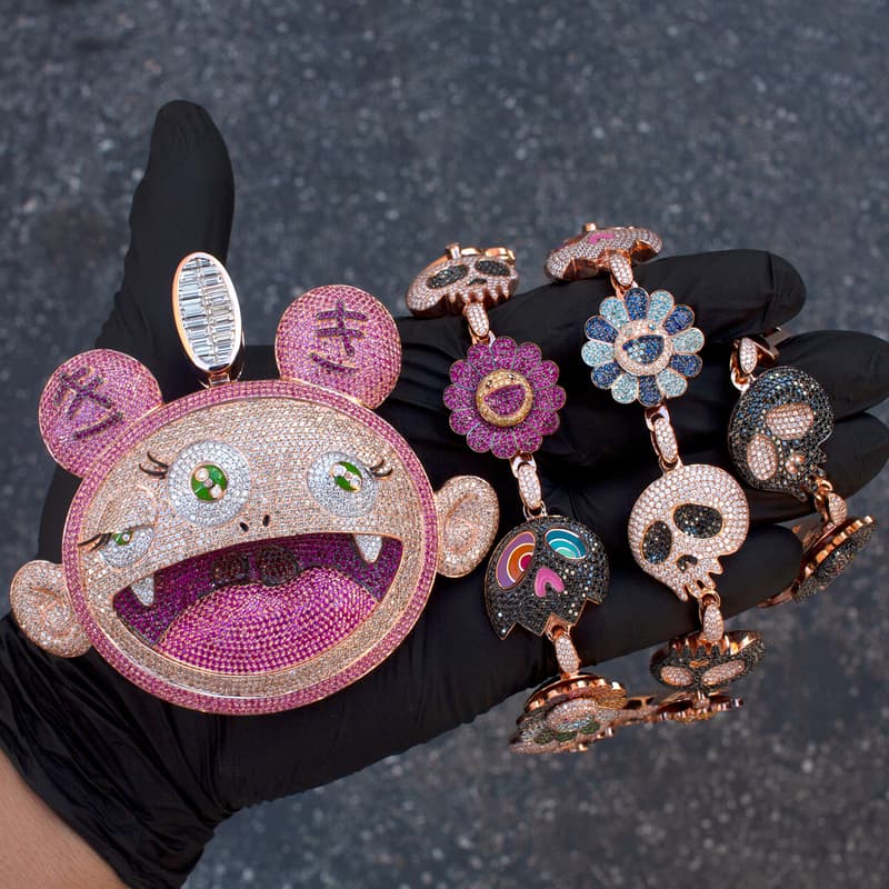 Kid Cudi's Murakami-Inspired Ben Baller Necklace diamond sapphire ruby takashi kiki approved official skull flower