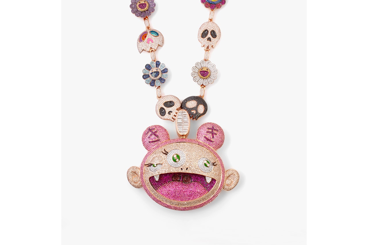 Kid Cudi's Murakami-Inspired Ben Baller Necklace diamond sapphire ruby takashi kiki approved official skull flower