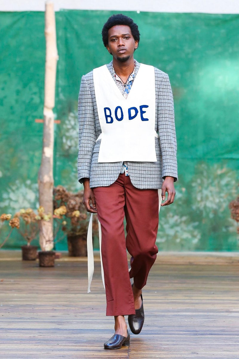 BODE Fall Winter 2020 Collection Runway Paris Fashion Week pfw heritage 1970s cuts catwalk new york designer emily antique fabrics victorian quilts grain sacks bed linens tailor made