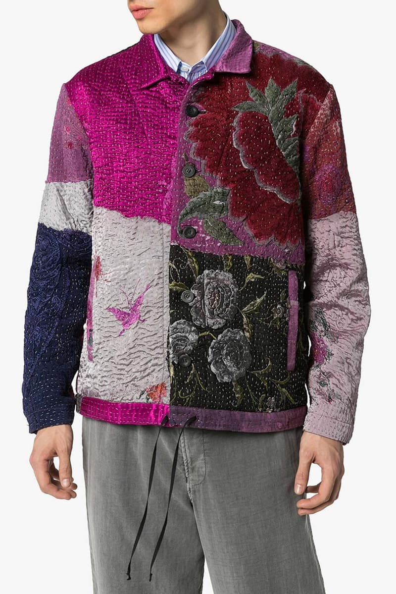 by walid jono patchwork bomber jacket release outer composition silk lining cotton long sleeves relaxed fit classic collar
