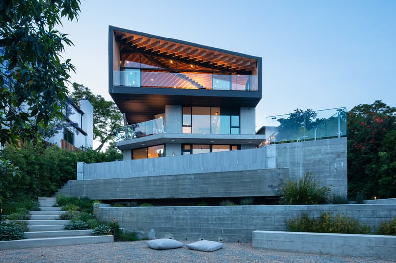 Clive Wilkinson Architects Self-Designed Los Angeles Home Wood Black Zinc Concrete Stilts Douglas Fir Spaceship 