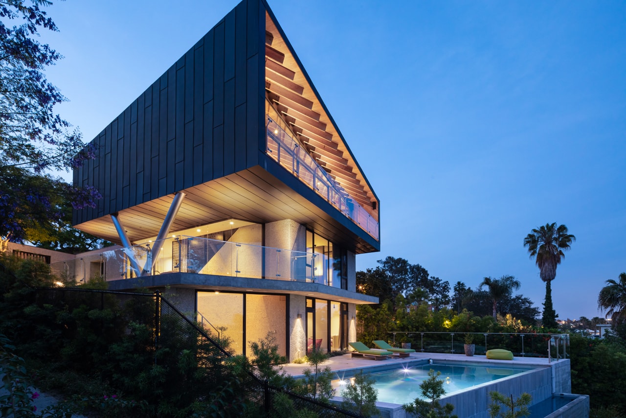 Clive Wilkinson Architects Self-Designed Los Angeles Home Wood Black Zinc Concrete Stilts Douglas Fir Spaceship 