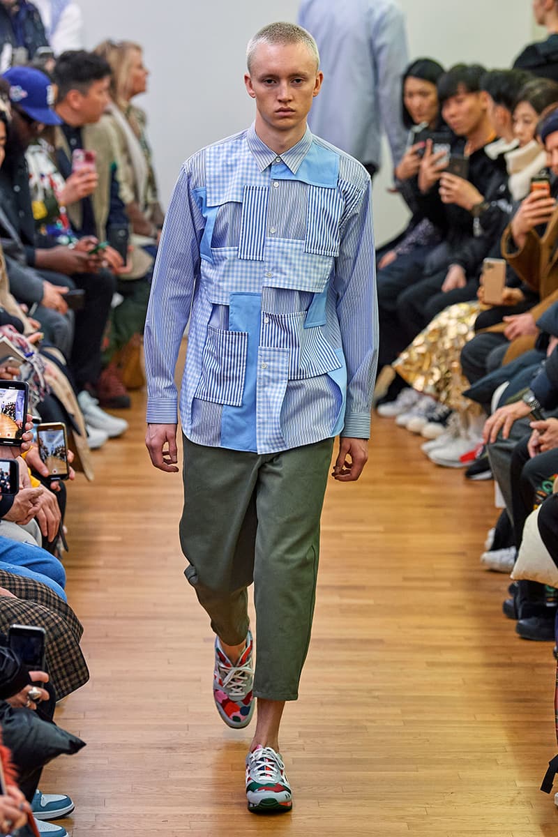 COMME des GARÇONS SHIRT Paris Fashion Week Men's Fall/Winter 2020 Runway Show Looks ASICS GEL-LYTE 3 Footwear Rei Kawakubo PFW FW20 Menswear Tailoring Shirts Patchwork Reports Futura