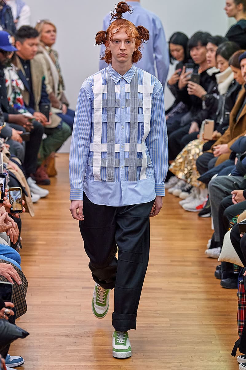 COMME des GARÇONS SHIRT Paris Fashion Week Men's Fall/Winter 2020 Runway Show Looks ASICS GEL-LYTE 3 Footwear Rei Kawakubo PFW FW20 Menswear Tailoring Shirts Patchwork Reports Futura