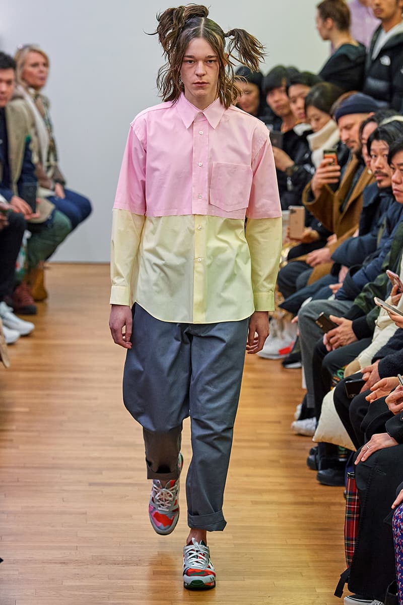 COMME des GARÇONS SHIRT Paris Fashion Week Men's Fall/Winter 2020 Runway Show Looks ASICS GEL-LYTE 3 Footwear Rei Kawakubo PFW FW20 Menswear Tailoring Shirts Patchwork Reports Futura