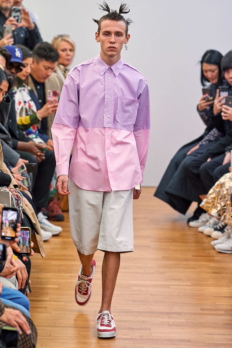 COMME des GARÇONS SHIRT Paris Fashion Week Men's Fall/Winter 2020 Runway Show Looks ASICS GEL-LYTE 3 Footwear Rei Kawakubo PFW FW20 Menswear Tailoring Shirts Patchwork Reports Futura