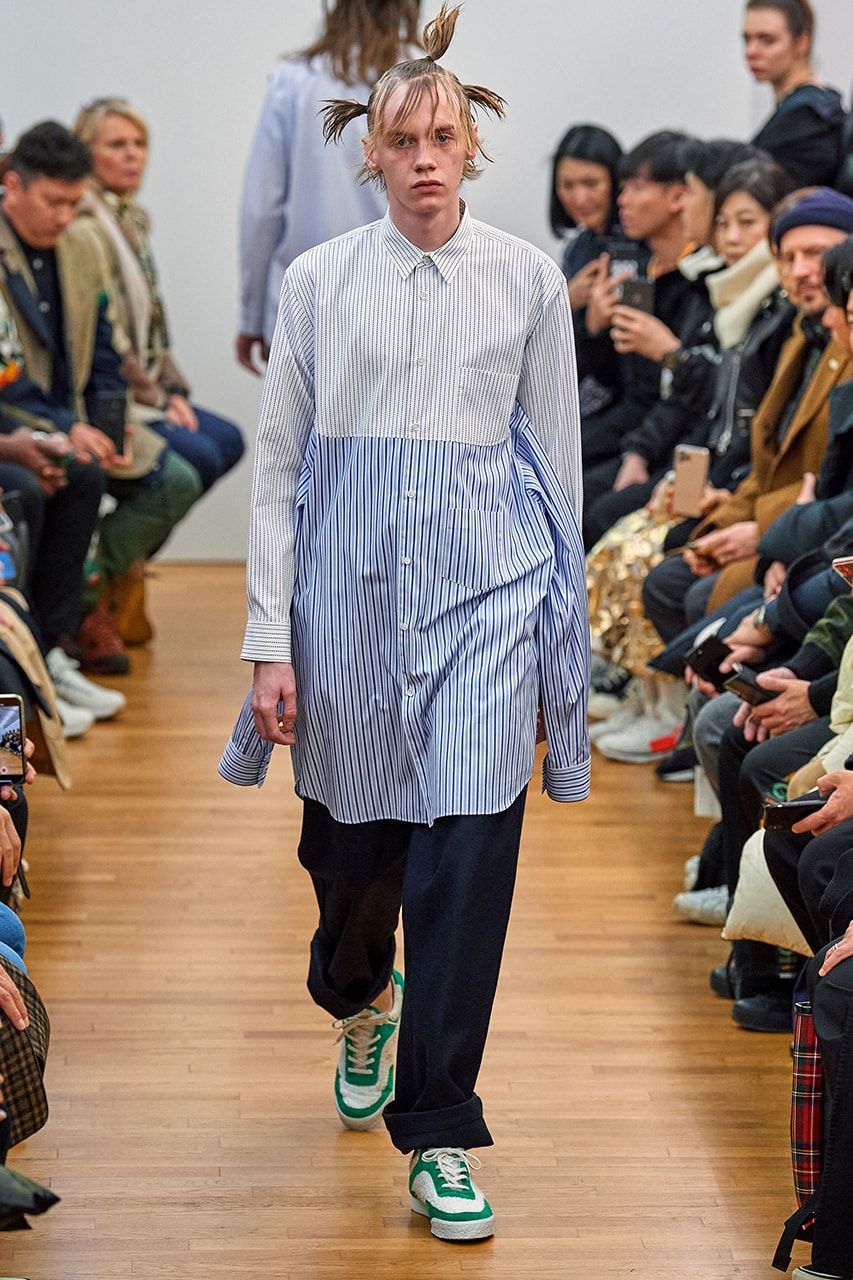 COMME des GARÇONS SHIRT Paris Fashion Week Men's Fall/Winter 2020 Runway Show Looks ASICS GEL-LYTE 3 Footwear Rei Kawakubo PFW FW20 Menswear Tailoring Shirts Patchwork Reports Futura