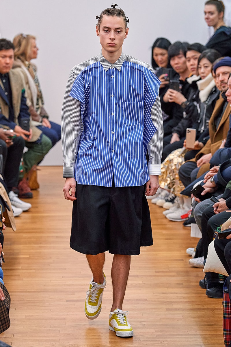 COMME des GARÇONS SHIRT Paris Fashion Week Men's Fall/Winter 2020 Runway Show Looks ASICS GEL-LYTE 3 Footwear Rei Kawakubo PFW FW20 Menswear Tailoring Shirts Patchwork Reports Futura
