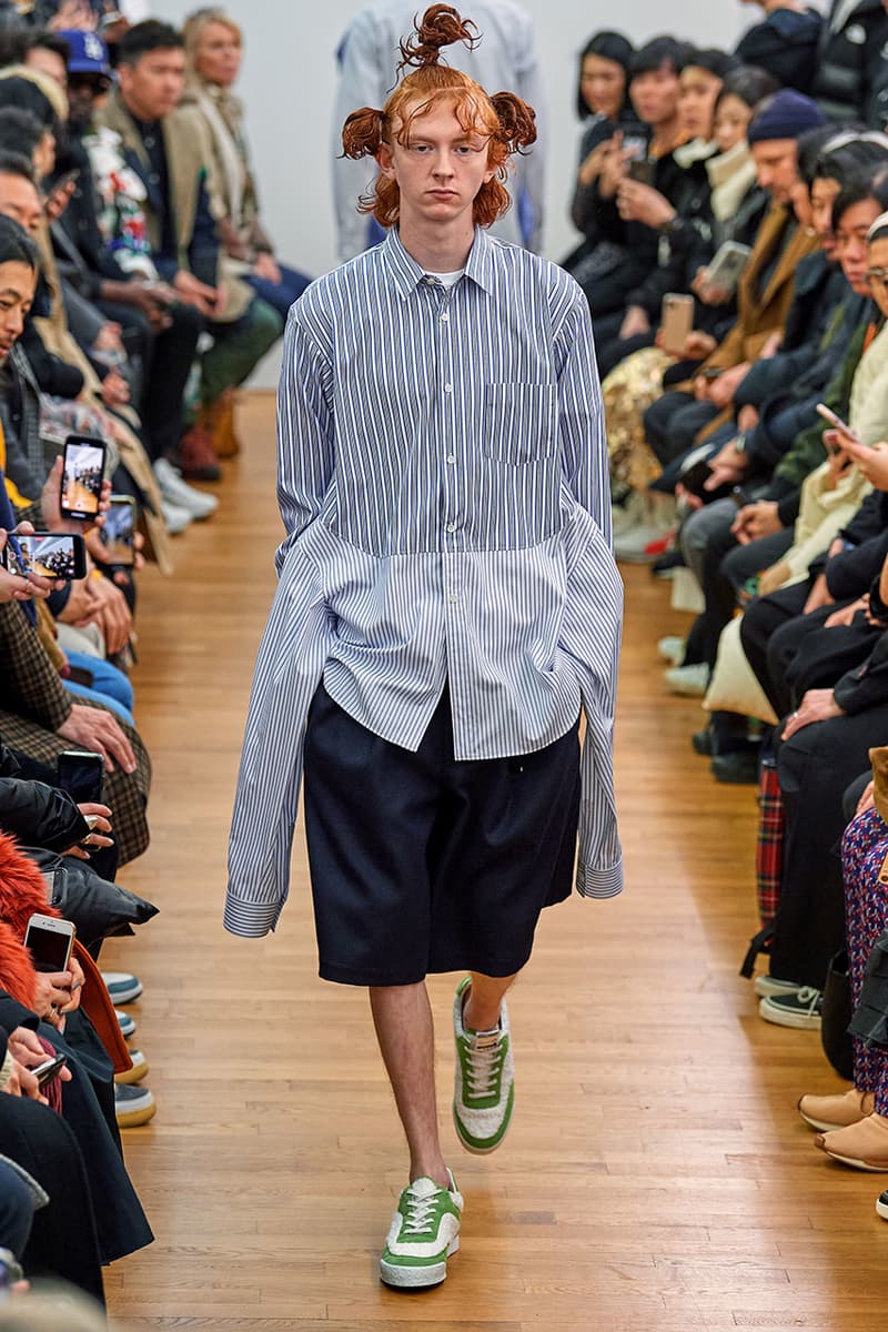 COMME des GARÇONS SHIRT Paris Fashion Week Men's Fall/Winter 2020 Runway Show Looks ASICS GEL-LYTE 3 Footwear Rei Kawakubo PFW FW20 Menswear Tailoring Shirts Patchwork Reports Futura