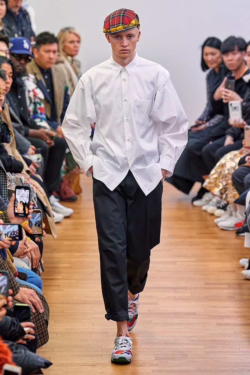 COMME des GARÇONS SHIRT Paris Fashion Week Men's Fall/Winter 2020 Runway Show Looks ASICS GEL-LYTE 3 Footwear Rei Kawakubo PFW FW20 Menswear Tailoring Shirts Patchwork Reports Futura