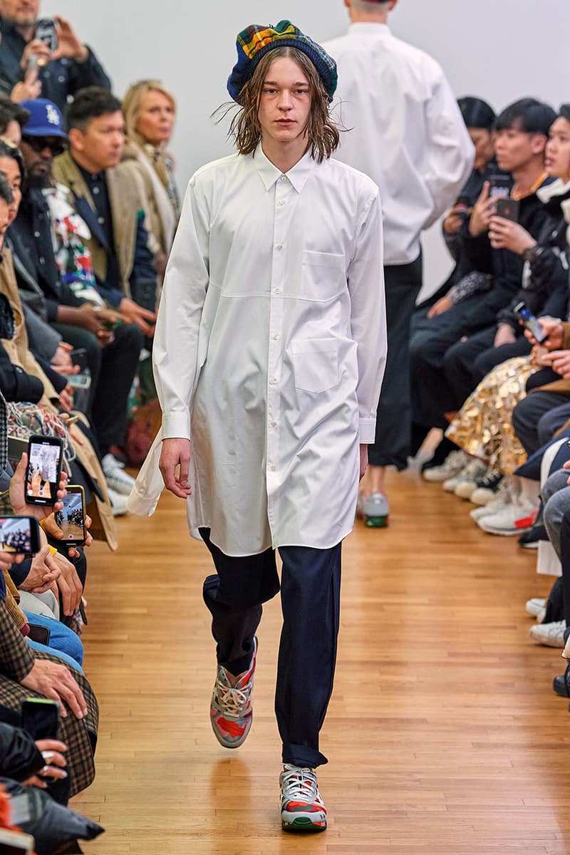 COMME des GARÇONS SHIRT Paris Fashion Week Men's Fall/Winter 2020 Runway Show Looks ASICS GEL-LYTE 3 Footwear Rei Kawakubo PFW FW20 Menswear Tailoring Shirts Patchwork Reports Futura