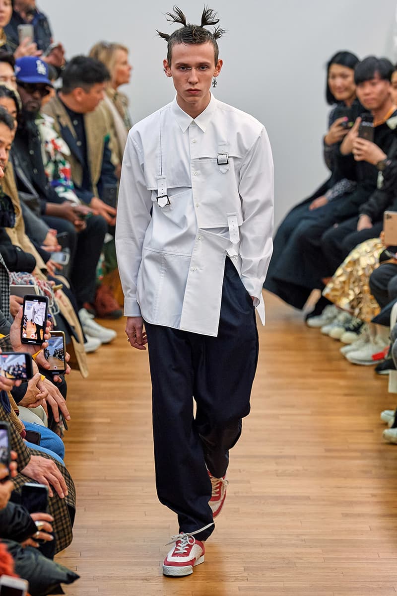 COMME des GARÇONS SHIRT Paris Fashion Week Men's Fall/Winter 2020 Runway Show Looks ASICS GEL-LYTE 3 Footwear Rei Kawakubo PFW FW20 Menswear Tailoring Shirts Patchwork Reports Futura