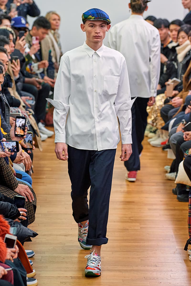 COMME des GARÇONS SHIRT Paris Fashion Week Men's Fall/Winter 2020 Runway Show Looks ASICS GEL-LYTE 3 Footwear Rei Kawakubo PFW FW20 Menswear Tailoring Shirts Patchwork Reports Futura