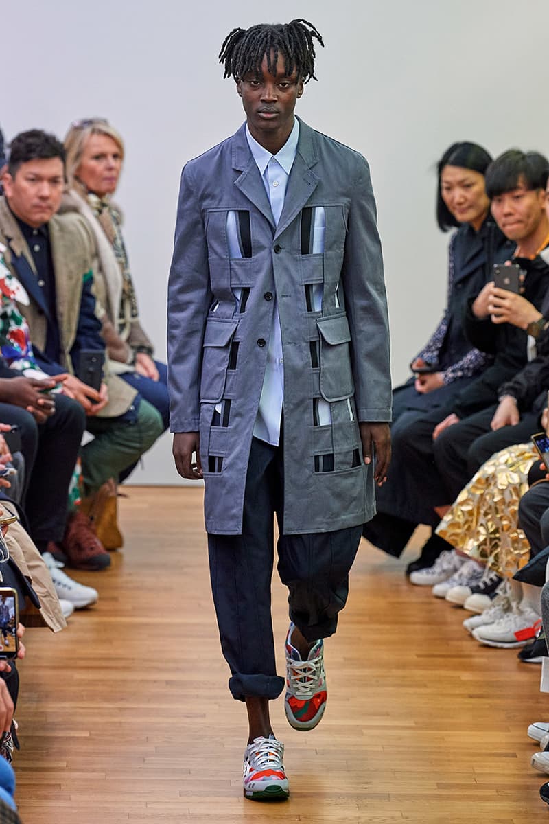 COMME des GARÇONS SHIRT Paris Fashion Week Men's Fall/Winter 2020 Runway Show Looks ASICS GEL-LYTE 3 Footwear Rei Kawakubo PFW FW20 Menswear Tailoring Shirts Patchwork Reports Futura