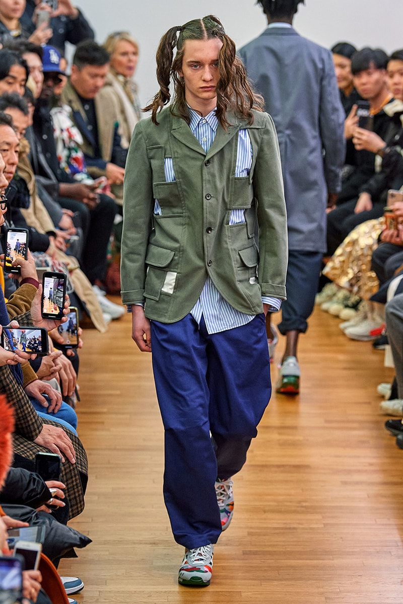 COMME des GARÇONS SHIRT Paris Fashion Week Men's Fall/Winter 2020 Runway Show Looks ASICS GEL-LYTE 3 Footwear Rei Kawakubo PFW FW20 Menswear Tailoring Shirts Patchwork Reports Futura
