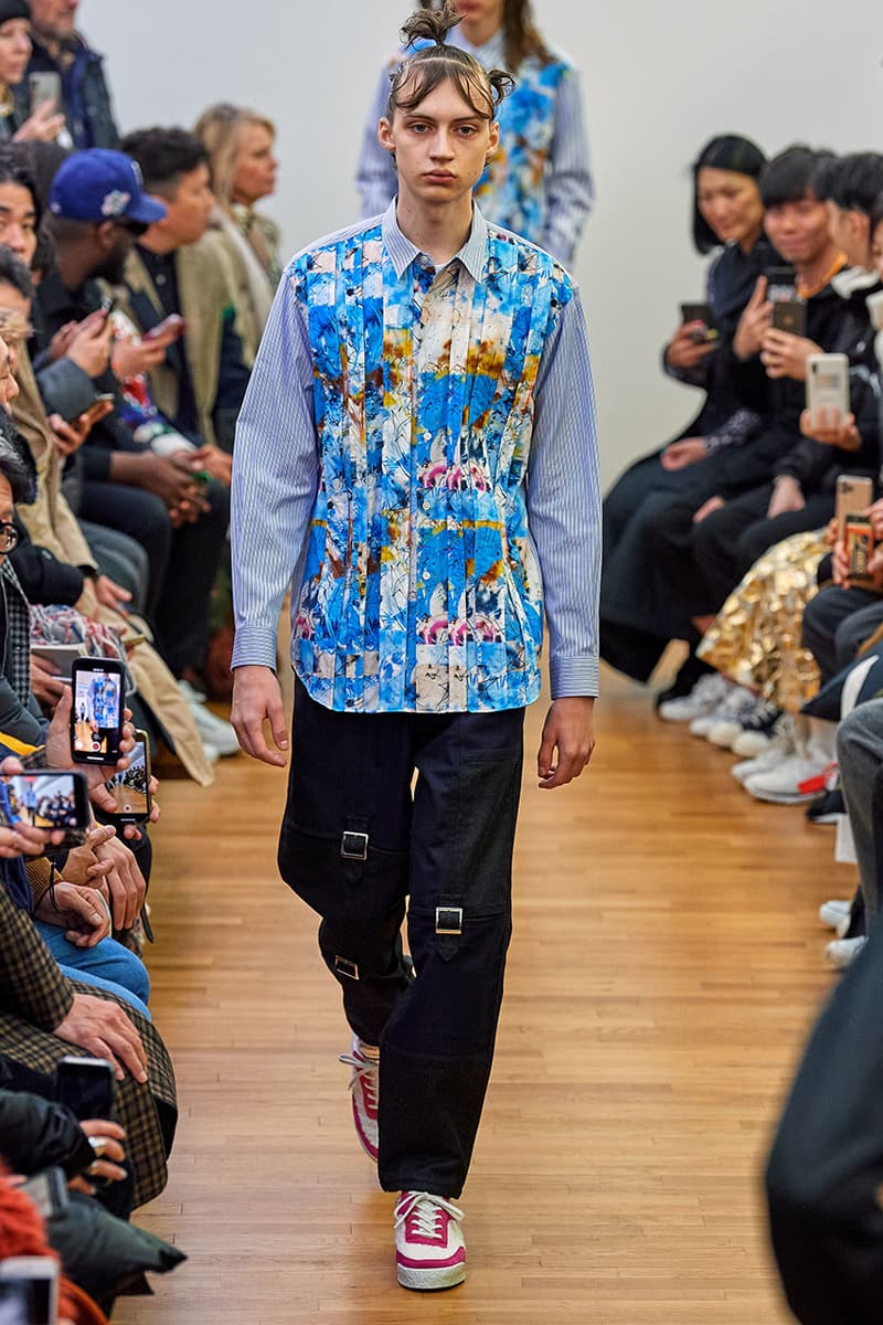 COMME des GARÇONS SHIRT Paris Fashion Week Men's Fall/Winter 2020 Runway Show Looks ASICS GEL-LYTE 3 Footwear Rei Kawakubo PFW FW20 Menswear Tailoring Shirts Patchwork Reports Futura