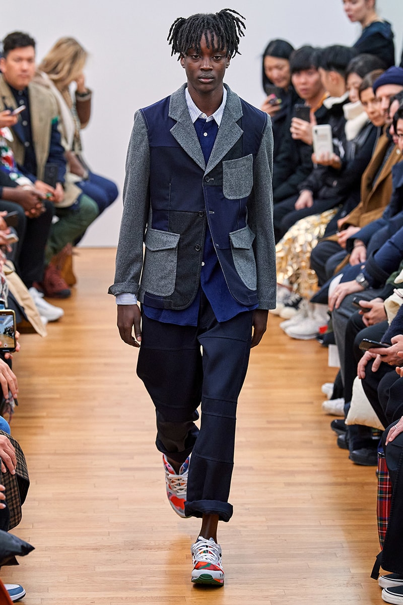 COMME des GARÇONS SHIRT Paris Fashion Week Men's Fall/Winter 2020 Runway Show Looks ASICS GEL-LYTE 3 Footwear Rei Kawakubo PFW FW20 Menswear Tailoring Shirts Patchwork Reports Futura