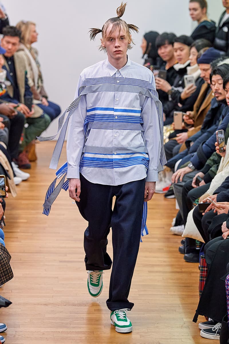 COMME des GARÇONS SHIRT Paris Fashion Week Men's Fall/Winter 2020 Runway Show Looks ASICS GEL-LYTE 3 Footwear Rei Kawakubo PFW FW20 Menswear Tailoring Shirts Patchwork Reports Futura