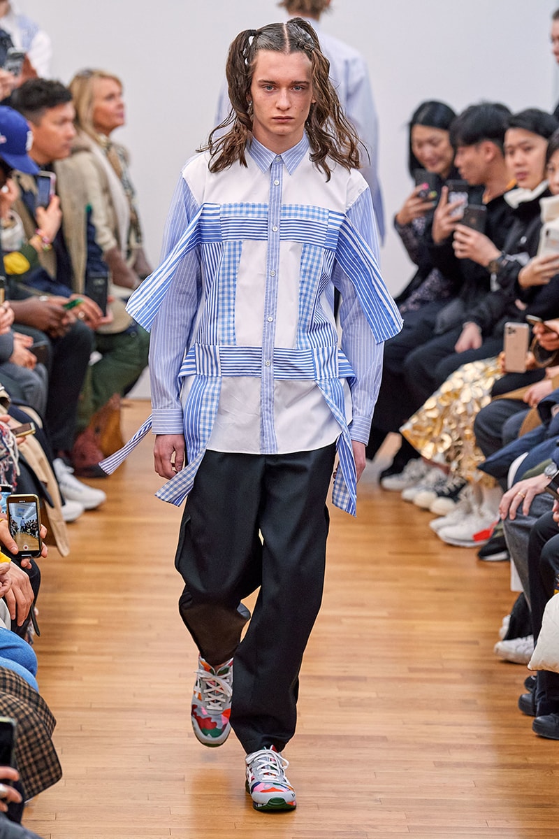 COMME des GARÇONS SHIRT Paris Fashion Week Men's Fall/Winter 2020 Runway Show Looks ASICS GEL-LYTE 3 Footwear Rei Kawakubo PFW FW20 Menswear Tailoring Shirts Patchwork Reports Futura
