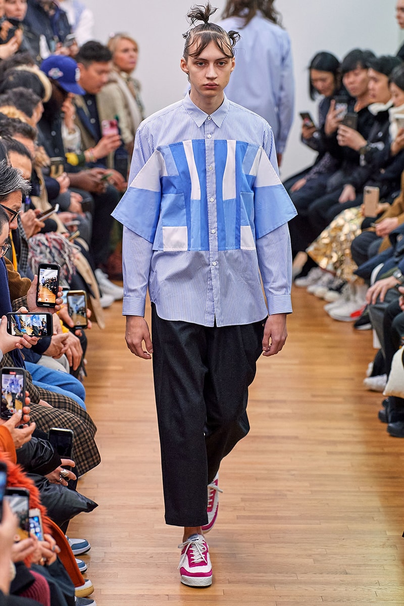 COMME des GARÇONS SHIRT Paris Fashion Week Men's Fall/Winter 2020 Runway Show Looks ASICS GEL-LYTE 3 Footwear Rei Kawakubo PFW FW20 Menswear Tailoring Shirts Patchwork Reports Futura